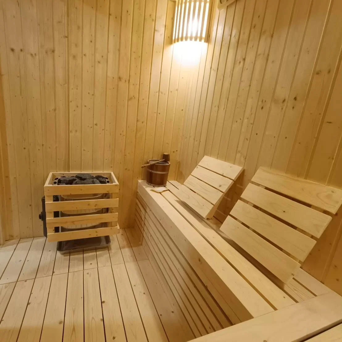 collage photo of sauna