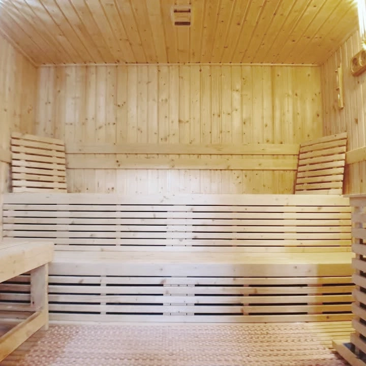 collage photo of sauna